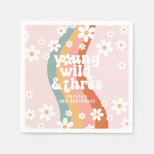 Guardanapo De Papel Retro Rainbow Young Wild Three Daisy (Frente)
