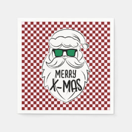 Guardanapo De Papel Retro Red Pink Checkered Santa Claus Christmas 