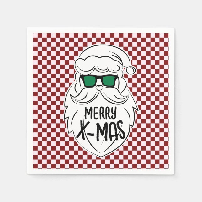 Guardanapo De Papel Retro Red Pink Checkered Santa Claus Christmas  (Frente)