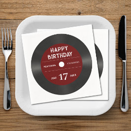 Guardanapo De Papel Retro Red Vinyl Record Black Happy Birday