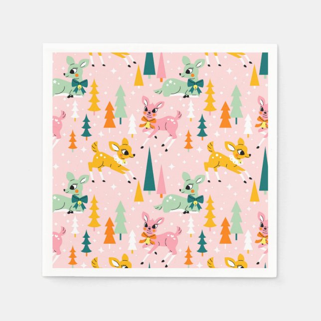 Guardanapo De Papel Retro Reindeer Wonderland Holiday Patterno (Frente)