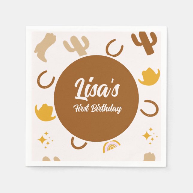 Guardanapo De Papel Retro Rodeo Cowboy Boho Aniversário (Frente)