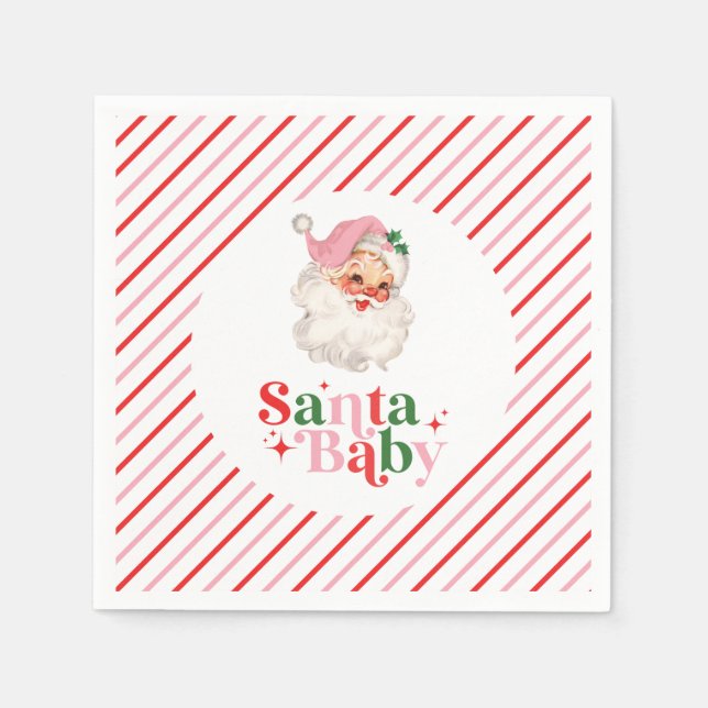 Guardanapo De Papel Retro Rosa Santa Bebê chá de bebê de Natal (Frente)