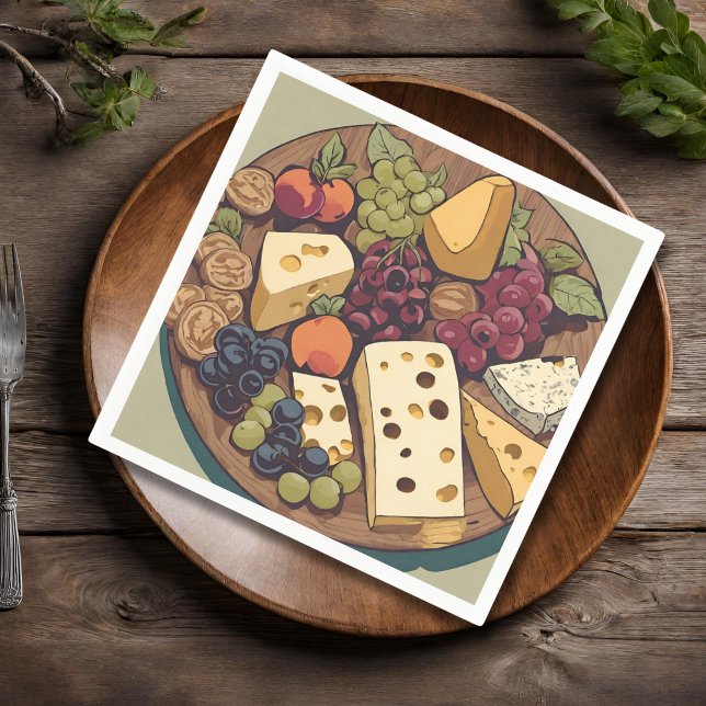 Guardanapo De Papel retro seleção de queijo com uvas (Criador carregado)