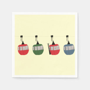 Guardanapo De Papel Retro Ski Gondola Lift Skiers Cream