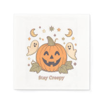 Retro Stay Creepy Pumpkin & Cute Ghosts Halloween 