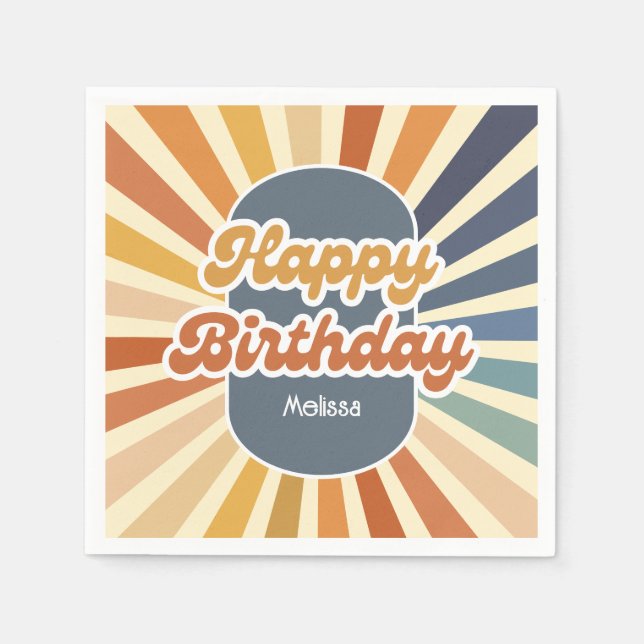 Guardanapo De Papel Retro Sun Groovy Wave Happy Birthday (Frente)