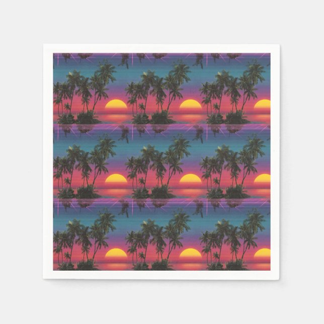 Guardanapo De Papel Retro Synthwave Palm Tree Sunset Pattern (Frente)