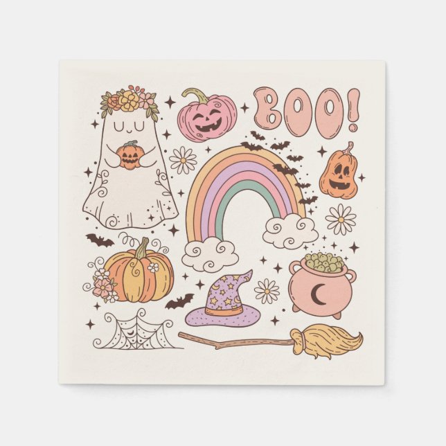 Guardanapo De Papel Retro Trendy Cute Halloween Elements Ghost Pumpkin (Frente)