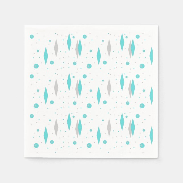 Guardanapo De Papel Retro Turquoise Diamond & Starburst Paper Napkins (Frente)