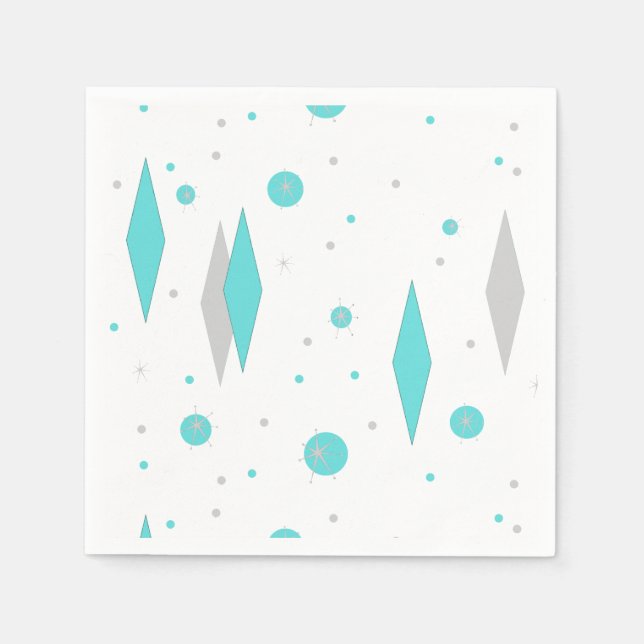 Guardanapo De Papel Retro Turquoise Diamond & Starburst Paper Napkins (Frente)