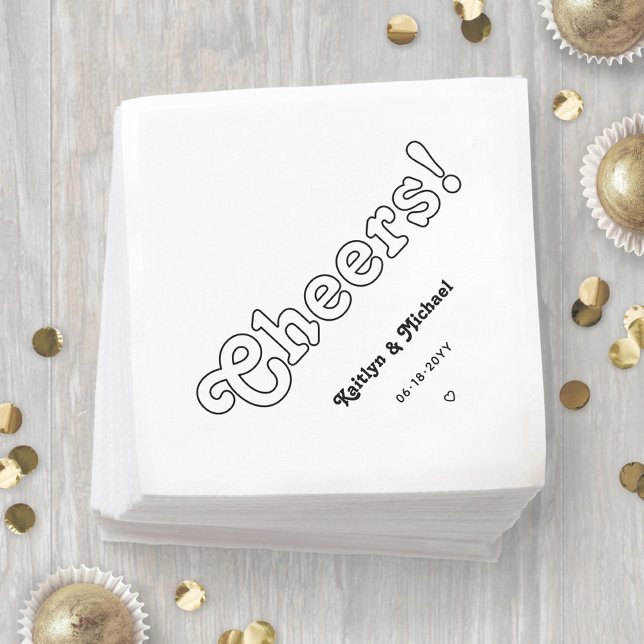 Guardanapo De Papel Retrô Typografia Cheers! Casamento Negro e Branco (Criador carregado)