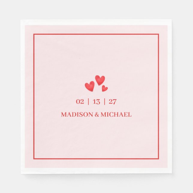 Guardanapo De Papel Retro Valentine Hearts Wedding Red Pink (Frente)
