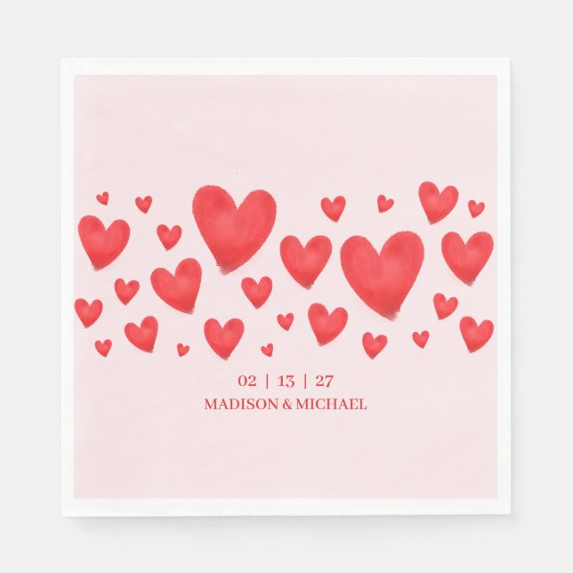 Guardanapo De Papel Retro Valentine Hearts Wedding Red Pink (Frente)