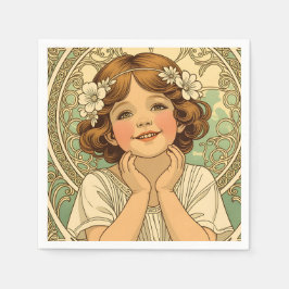 Guardanapo De Papel retro vintage child with flowers