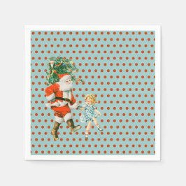 Guardanapo De Papel Retro Vintage Santa & Girl Christmas 
