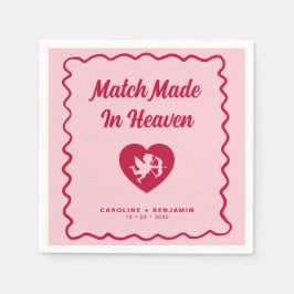 Guardanapo De Papel Retro Wavy Match Made In Heaven Cupid Wedding
