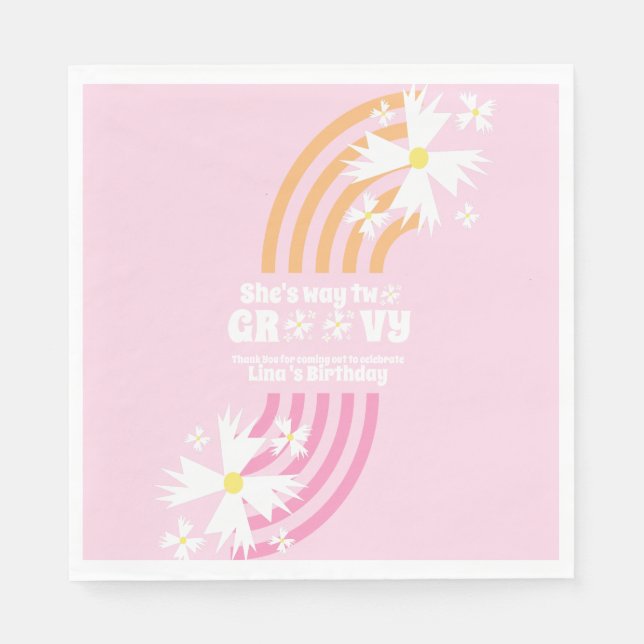 Guardanapo De Papel Retro Way 2 Groovy Daisy Flower Birthday Pink (Frente)