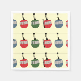 Guardanapo De Papel Retro Winter Ski Gondola Lift Skiers Cream