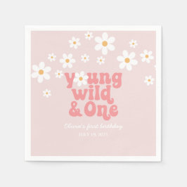 Guardanapo De Papel Retro Young Wild One Daisy floral primeiro anivers