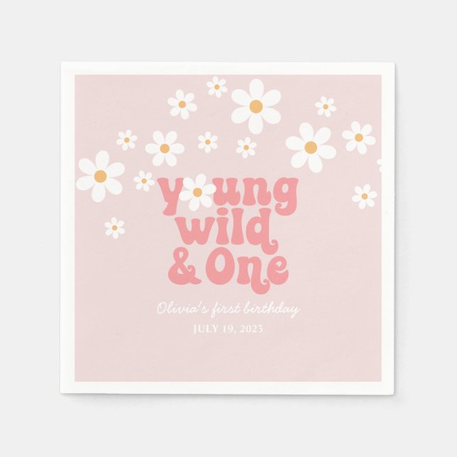 Guardanapo De Papel Retro Young Wild One Daisy floral primeiro anivers (Frente)