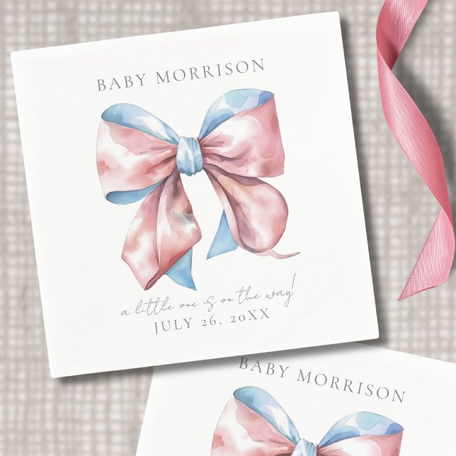 Guardanapo De Papel Revelação de Gênero Elegant Bow (Elegant Pink And Blue Bow Gender Reveal Napkins)