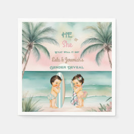 Guardanapo De Papel Revelação do Sexo do Bebê na Praia Tropical Rosa B