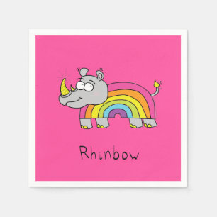 Guardanapo De Papel Rhino Rainbow Funny Cute Kids Rhinoceronte