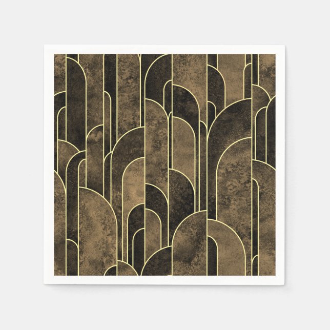 Guardanapo De Papel Rich Brown and Gold Art Deco Pattern (Frente)