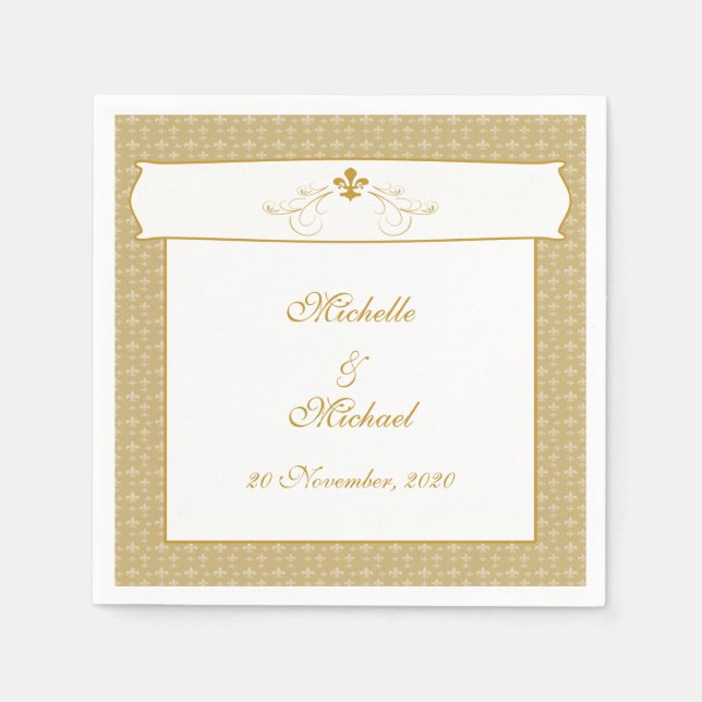 Guardanapo De Papel Rico Dourado Elegente Personalizado Fleur de Lis (Frente)