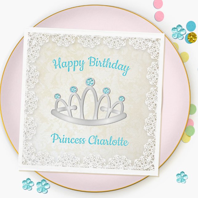 Guardanapo De Papel Rico Lace Princesa Tiara Birthday Paper Napkin (Criador carregado)
