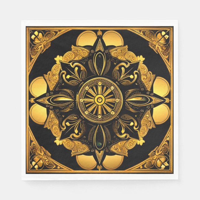 Guardanapo De Papel Rico Preto e Dourado Papel Nápoles (Frente)