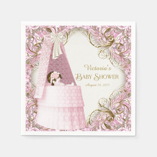 Guardanapo De Papel Rico rosa e Chá de fraldas Dourado (Frente)