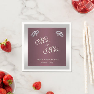 Guardanapo De Papel Rings Silver Sparkly e Casamento Burgandy