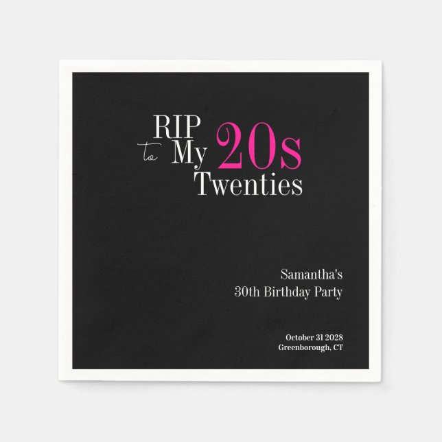Guardanapo De Papel RIP 20s 30th Birthday Party Black Pink (Frente)