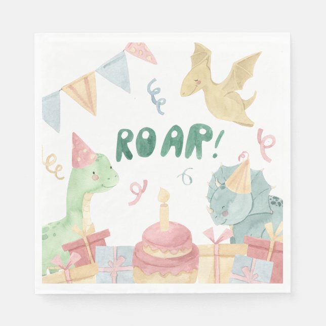 Guardanapo De Papel Roar Dinosoar Birthday Napkins Festa de aniversári (Frente)