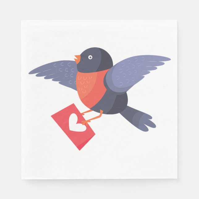 Guardanapo De Papel Robin Bird Flying with Red Heart Love Letter (Frente)