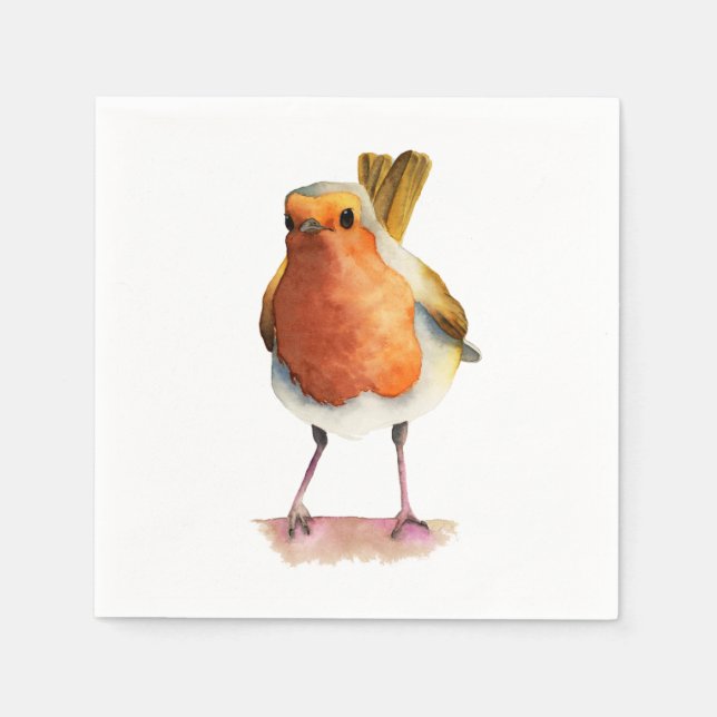 Guardanapo De Papel Robin Bird Watercolor Painting (Frente)