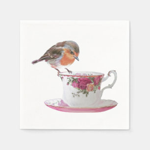 Guardanapo De Papel Robin em um serviço de teacup