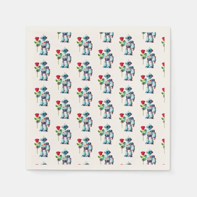 Guardanapo De Papel Robô com Rosa (Frente)