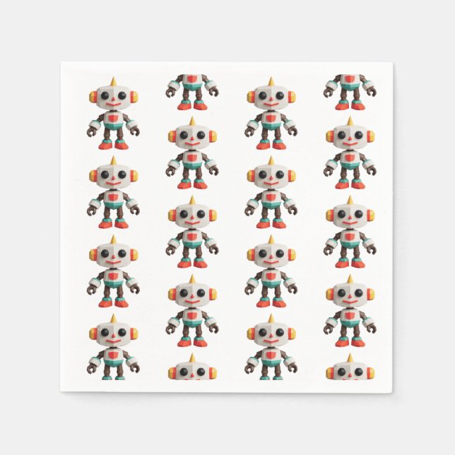 Guardanapo De Papel Robôs Personalizáveis para Crianças (Frente)