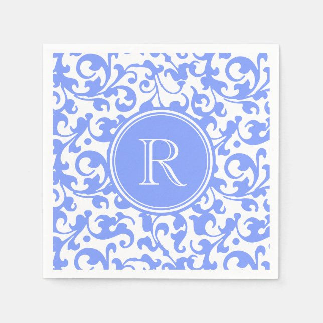Guardanapo De Papel Rochas Lilac Blue Elegant Damask Monogramas (Frente)