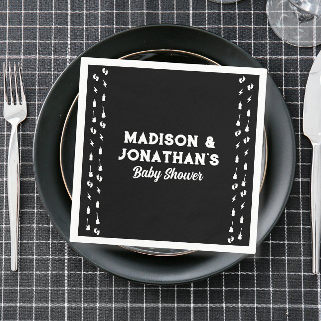 Guardanapo De Papel Rock & Roll Chá de fraldas Edgy Black & White (Rock And Roll Baby Shower Edgy Black & White Napkins)