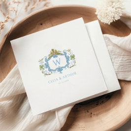 Guardanapo De Papel Rococo Azul Crista Monograma Casamento