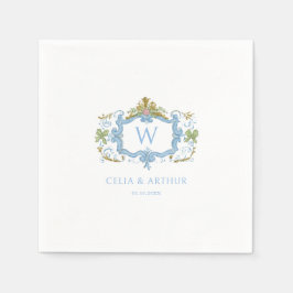 Guardanapo De Papel Rococo Blue Monogram Crest Wedding 