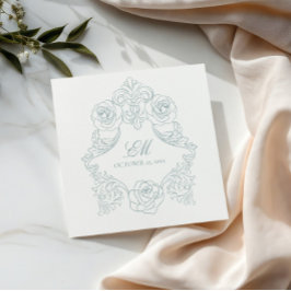 Guardanapo De Papel Rococo Crest Monograma Dusty Blue WedLogo