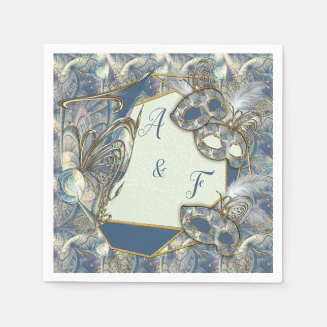 Guardanapo De Papel Rococo Rico com Alivio e Máscaras Dourados (Frente)