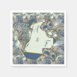 Guardanapo De Papel Rococo Rico com Alivio e Máscaras Dourados