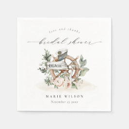 Guardanapo De Papel Roda De Âncora Náutica Folhas Flores Festa De Noiv