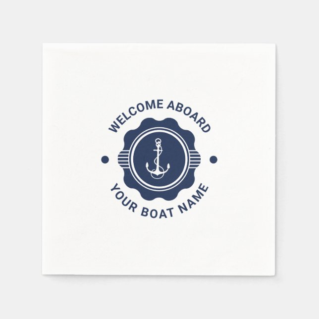 Guardanapo De Papel Roda e âncora náuticas marinho azul e branca (Frente)